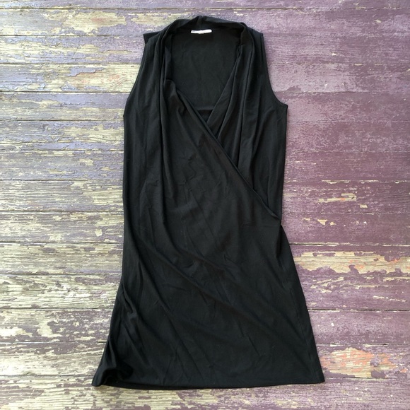 Bryn Walker Dress Size M Black Sleeveless Wrap Front Bamboo Organic Cotton - Picture 11 of 13